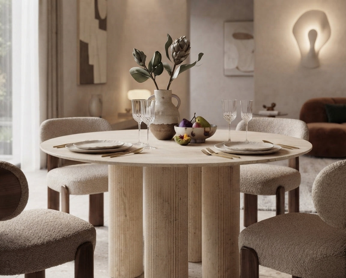 Uxwood — Table à manger en céramique effet travertin — vue 1