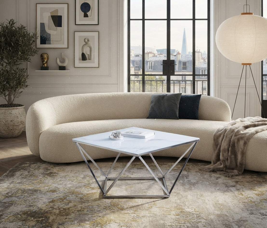 Judson — Table basse carrée en verre et chrome — vue 2