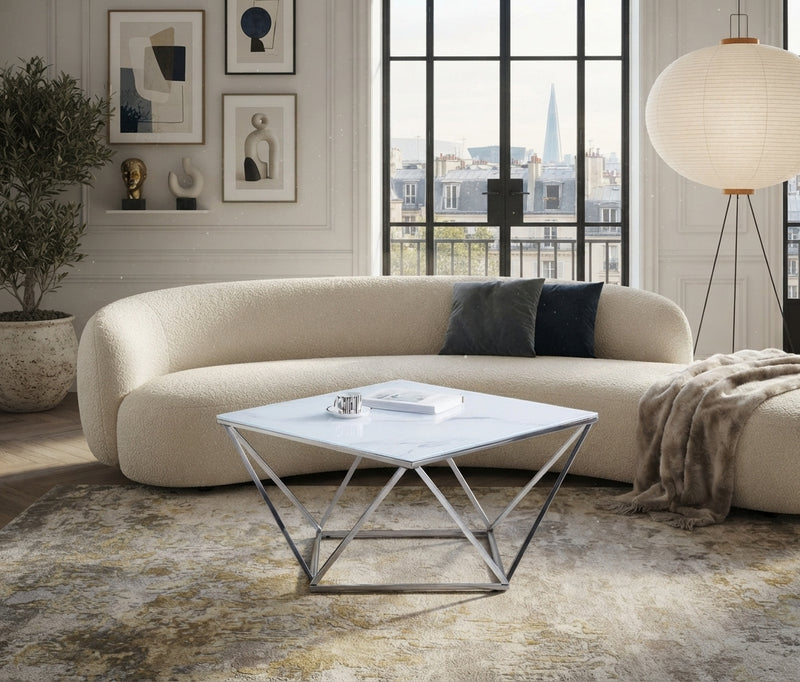 Judson — Table basse carrée en verre et chrome