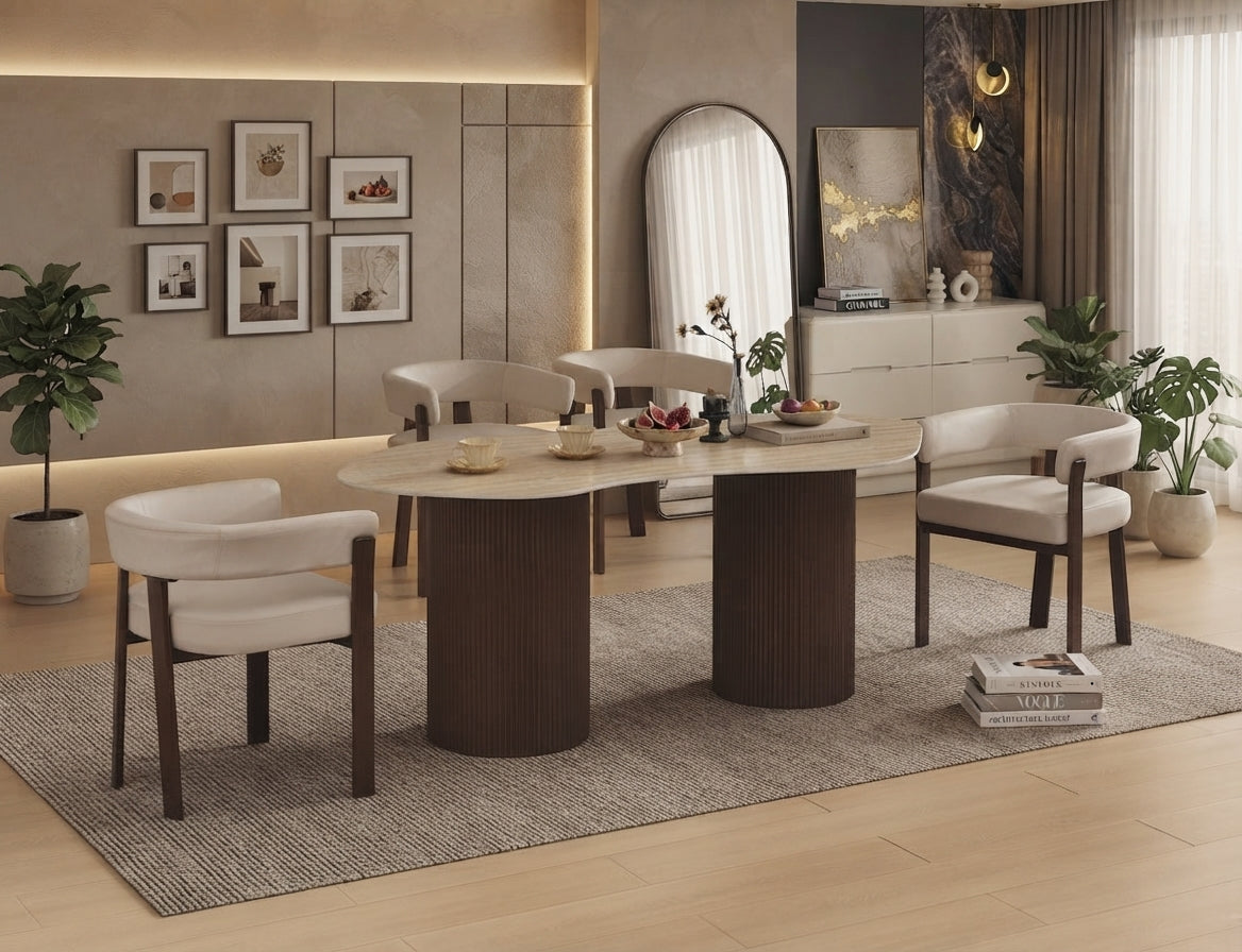 Halgate — Table à manger en céramique effet travertin mat — vue 2