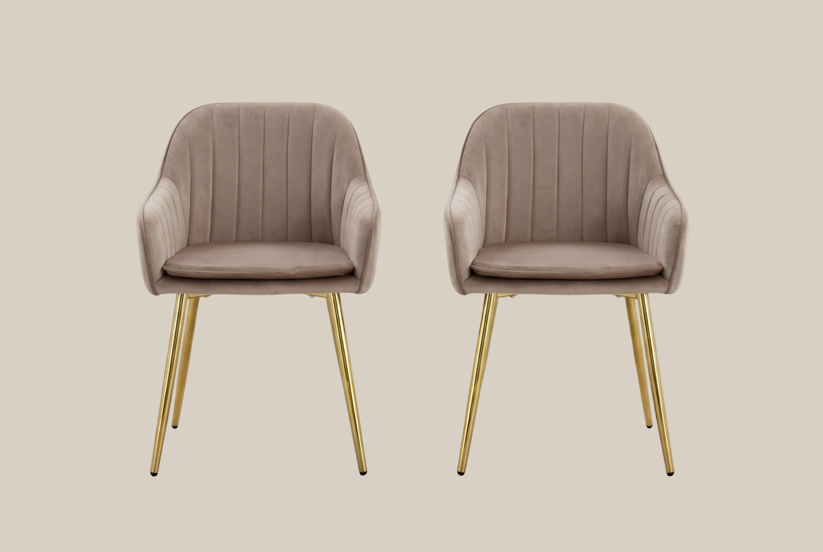 Hartley — Chaise avec accoudoirs en velours taupe, piètement gold — vue 4