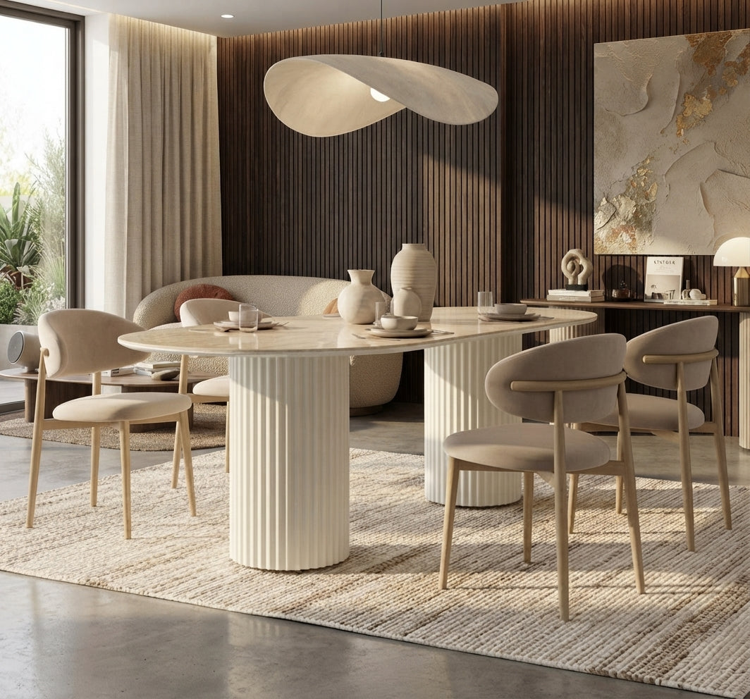 Marshaw — Table à manger en céramique effet travertin brillant — vue 2