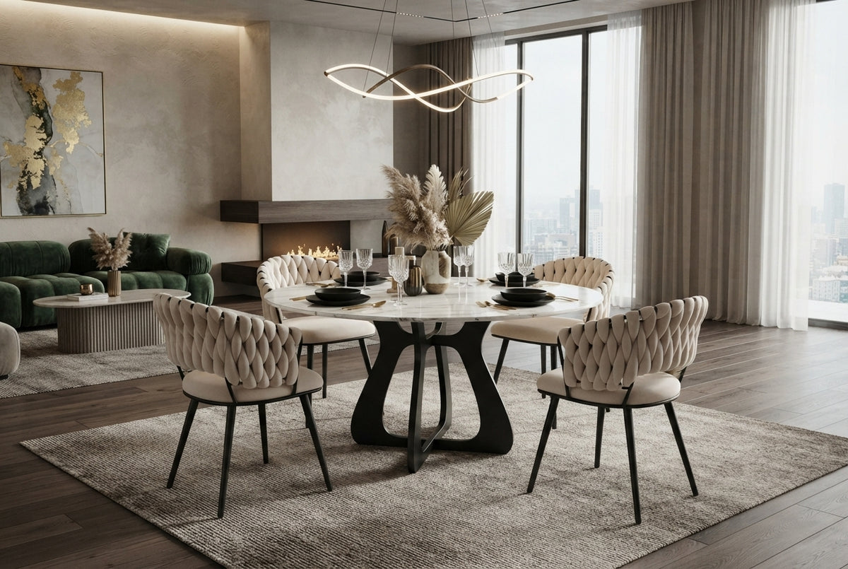 Underwood — Chaise en velours beige, piètement métal noir — vue 1