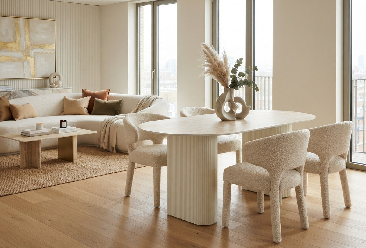 Ledham — Table à manger en céramique effet travertin mat — vue 2