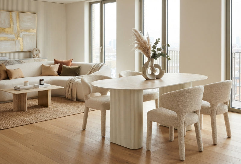 Ledham — Table à manger en céramique effet travertin mat