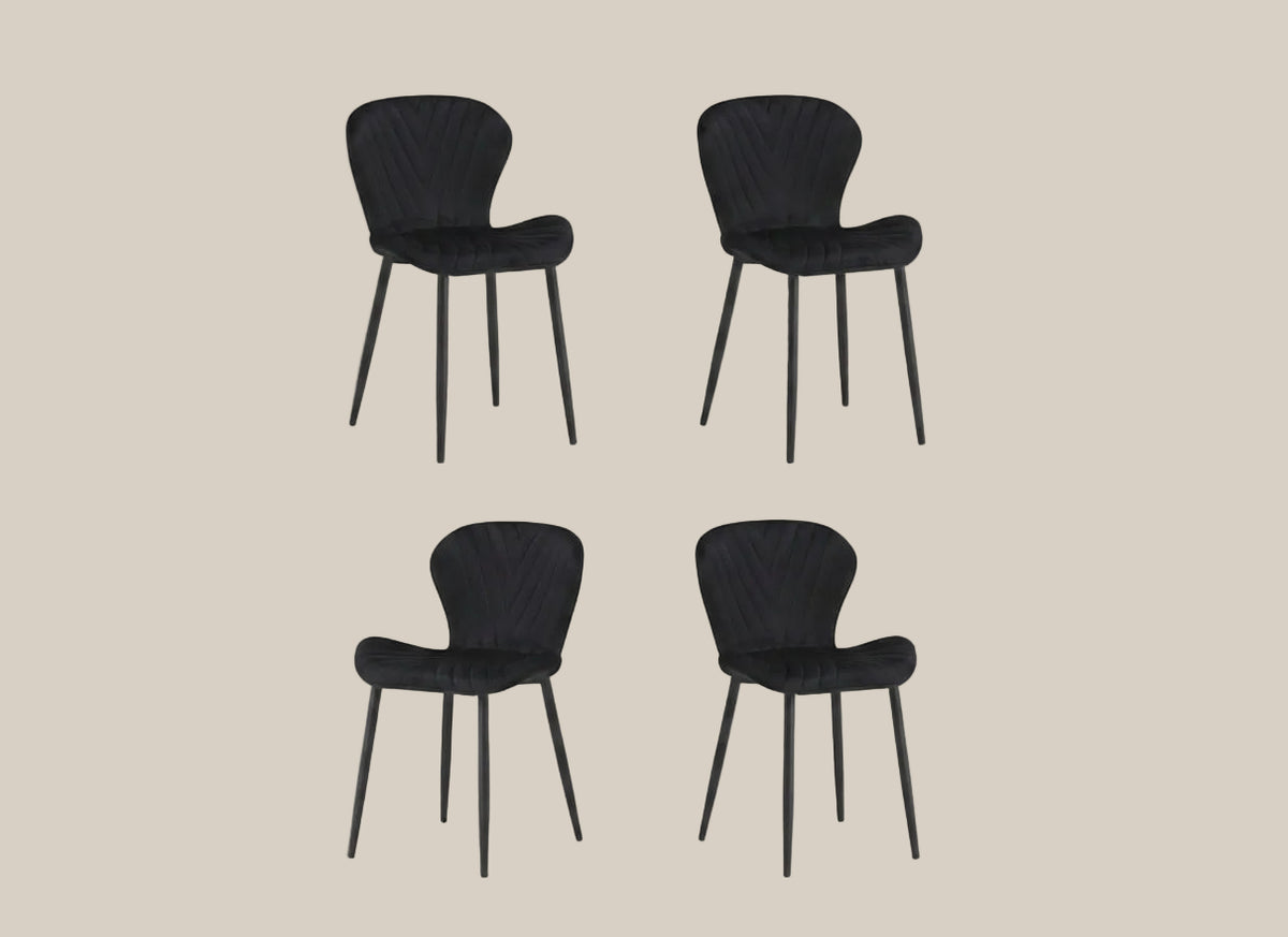 Everly — Chaise en velours noir, piètement métal noir — vue 4
