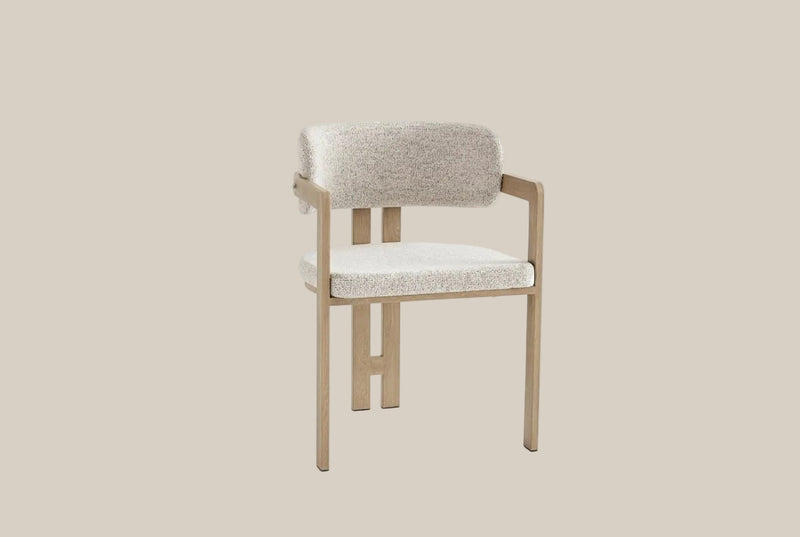 Preston — Chaise en tweed cappuccino, piètement effet chêne griffé