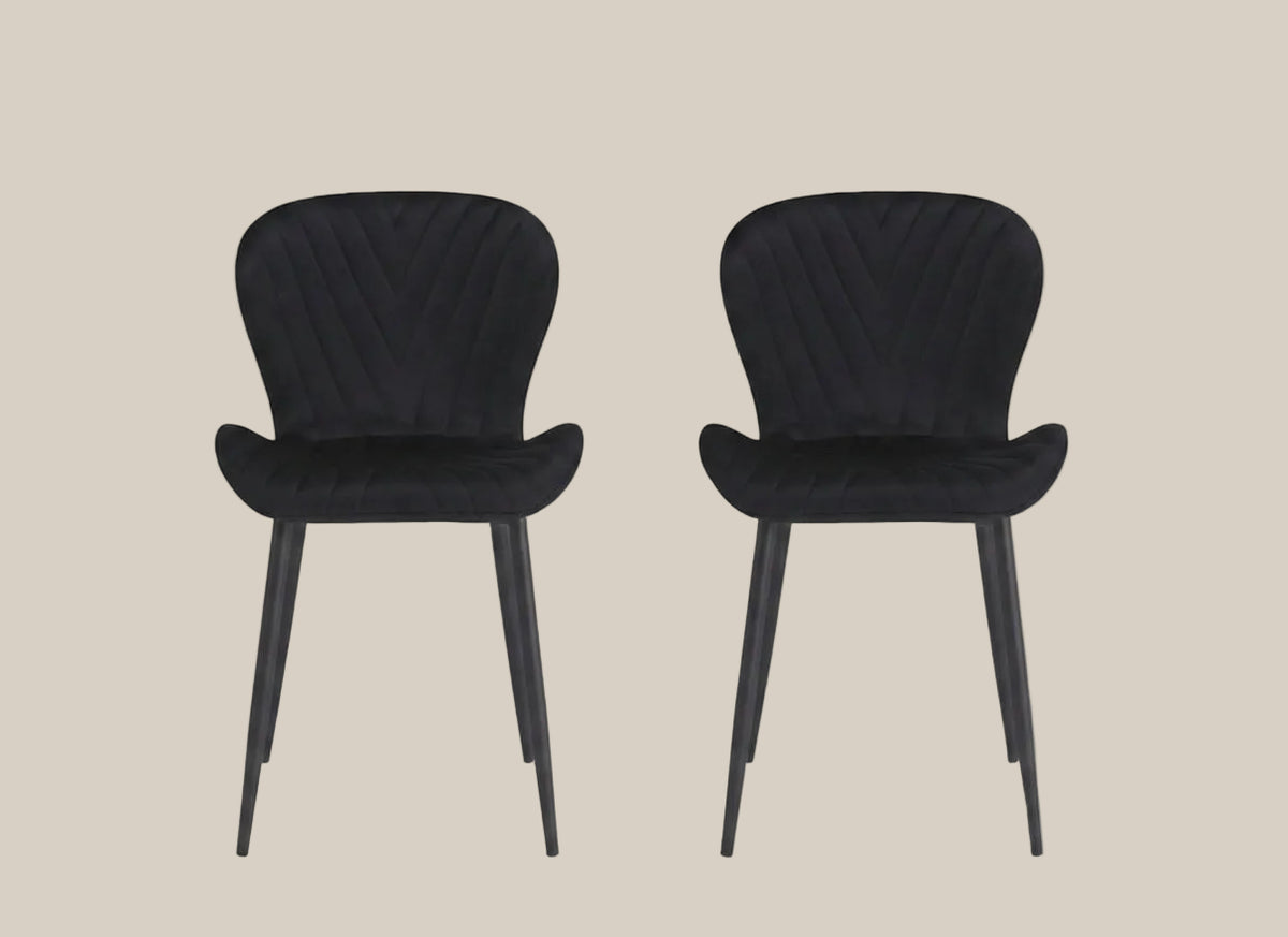 Everly — Chaise en velours noir, piètement métal noir — vue 3