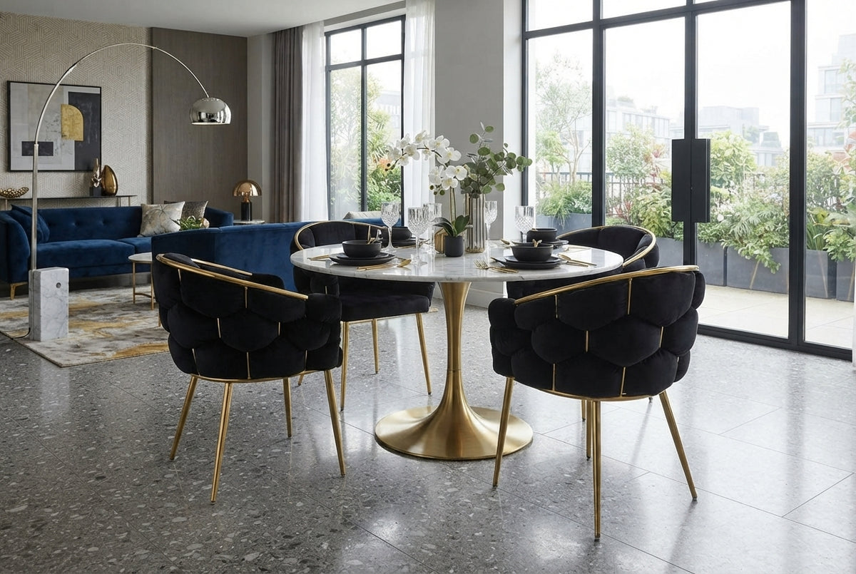 Blythwood — Chaise en velours noir, piètement gold — vue 1