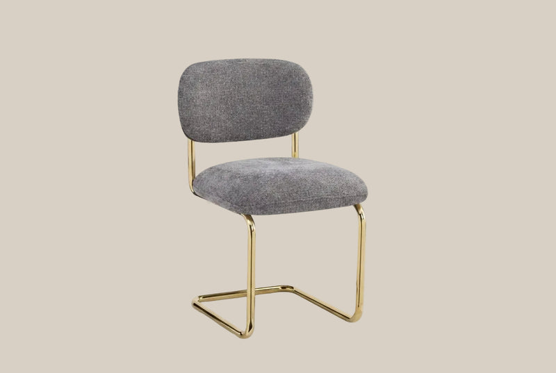 Elmore — Chaise en tissu Marbella anthracite, piètement doré