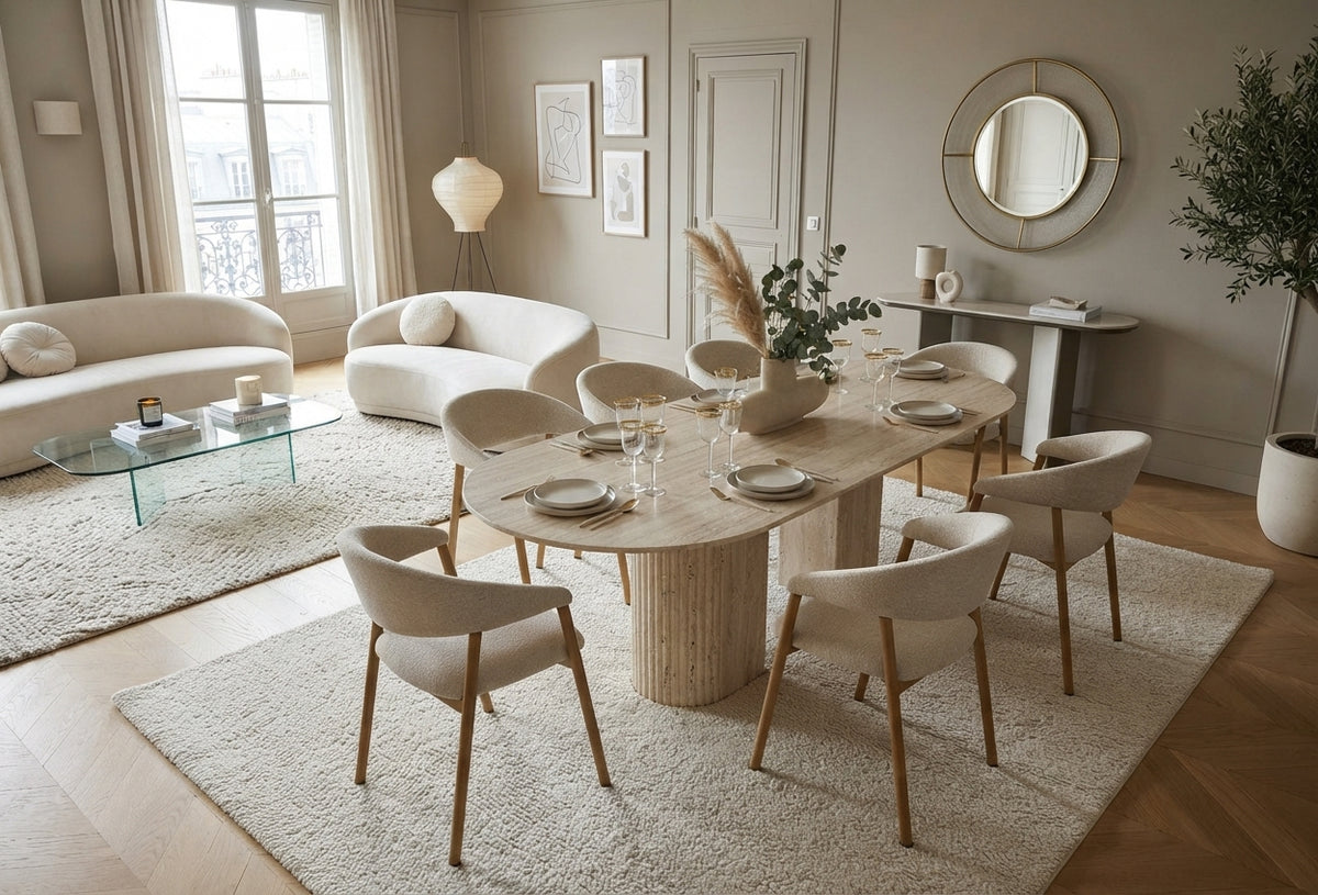 Ketton — Table à manger en céramique effet travertin mat — vue 2