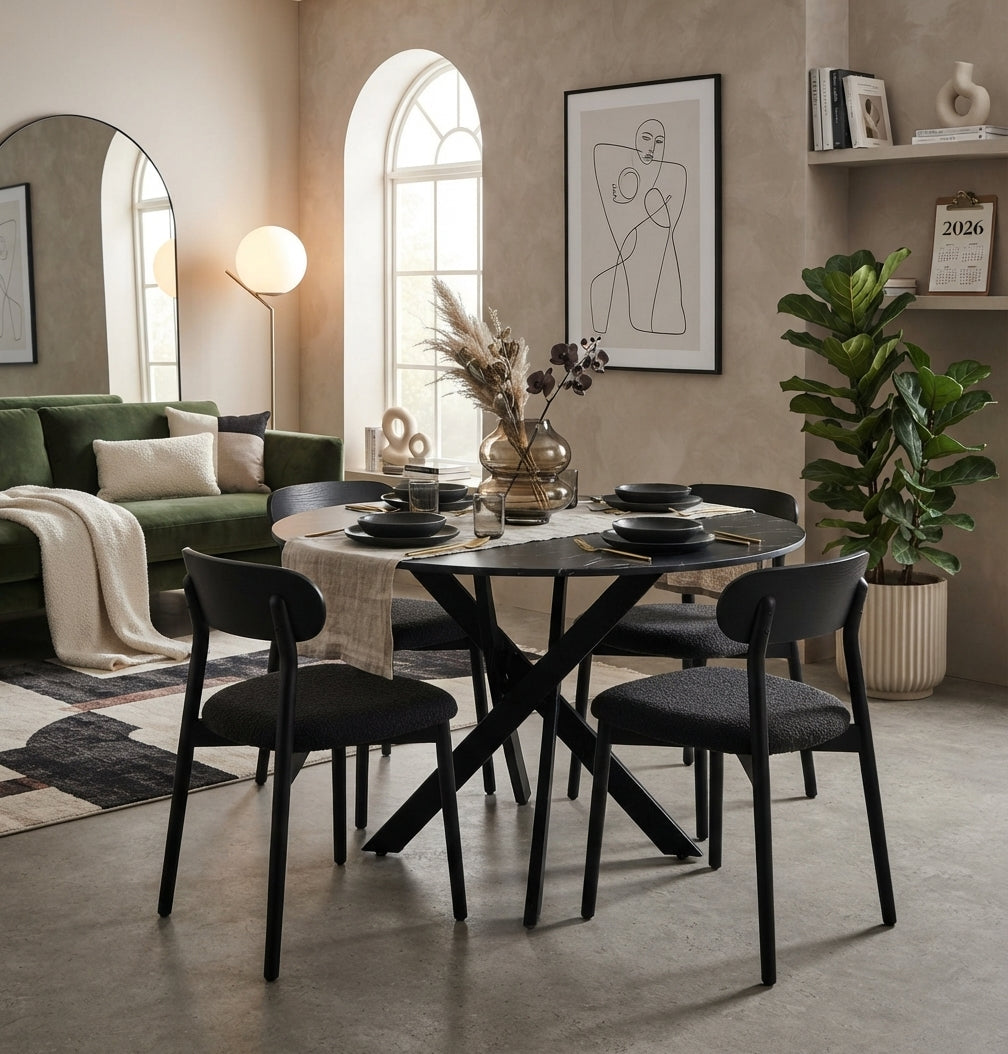 Falthorpe — Table à manger en marbre effet noir — vue 2