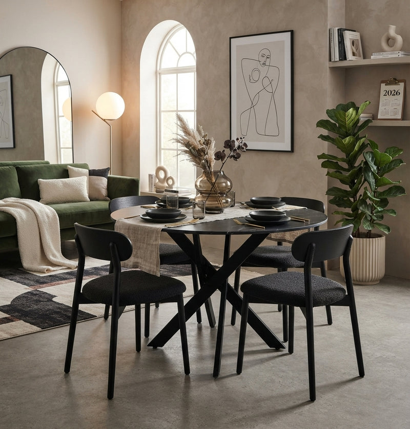Falthorpe — Table à manger en marbre effet noir