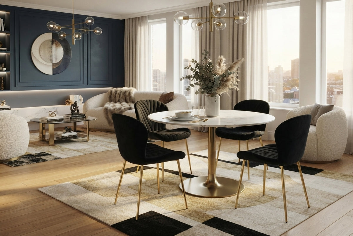 Everly — Chaise en velours noir, piètement doré — vue 1