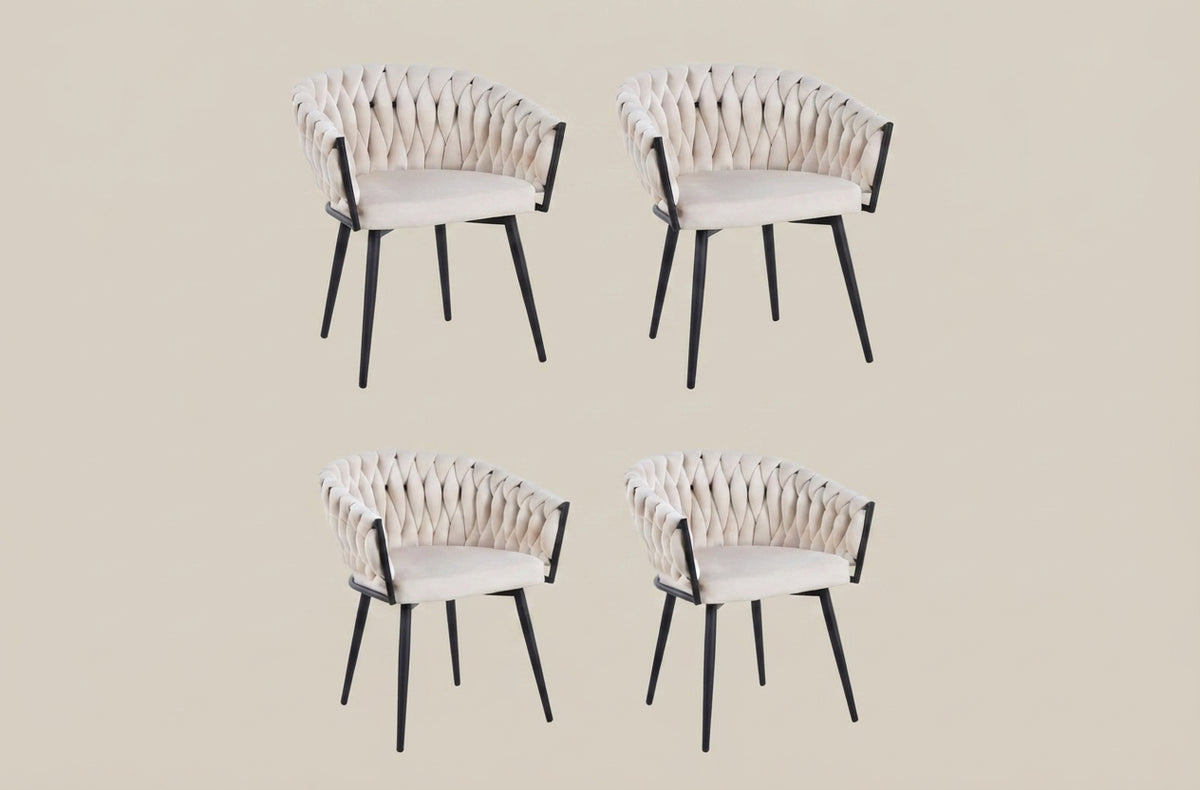 Quinton — Chaise avec accoudoirs en velours beige, piètement métal noir — vue 5