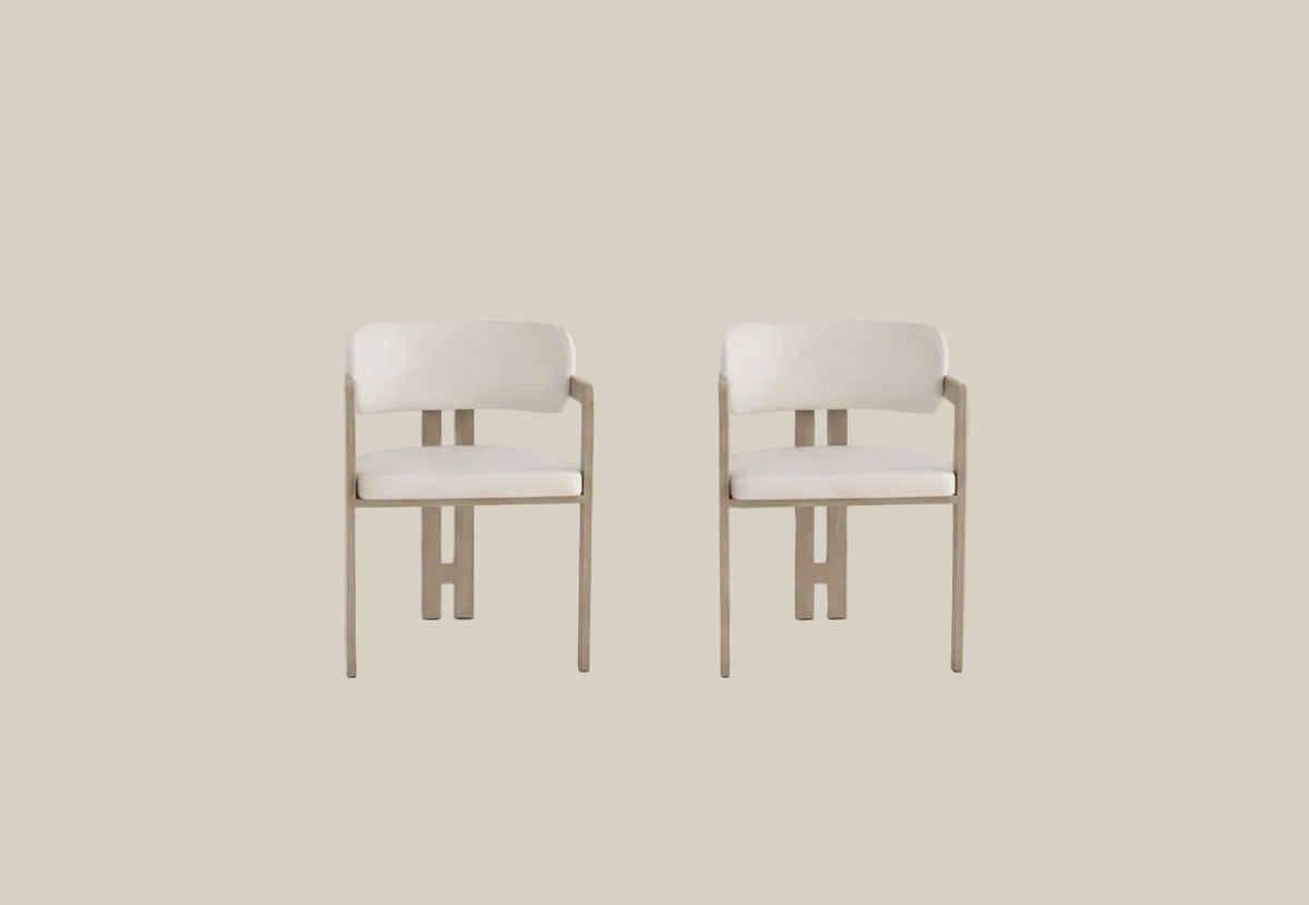 Preston — Chaise en velours beige, piètement effet chêne griffé — vue 4