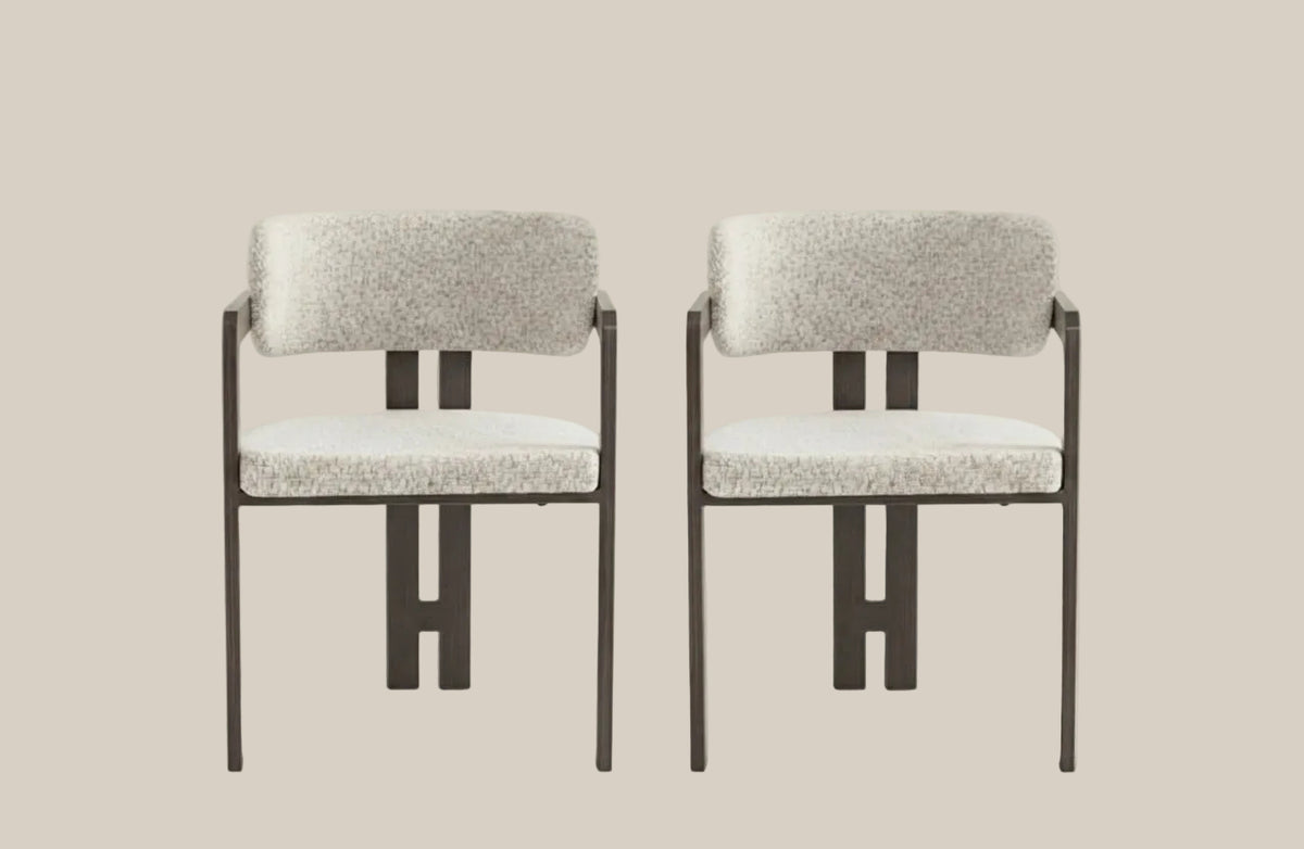 Preston — Chaise en tweed cappuccino, piètement effet noyer — vue 4
