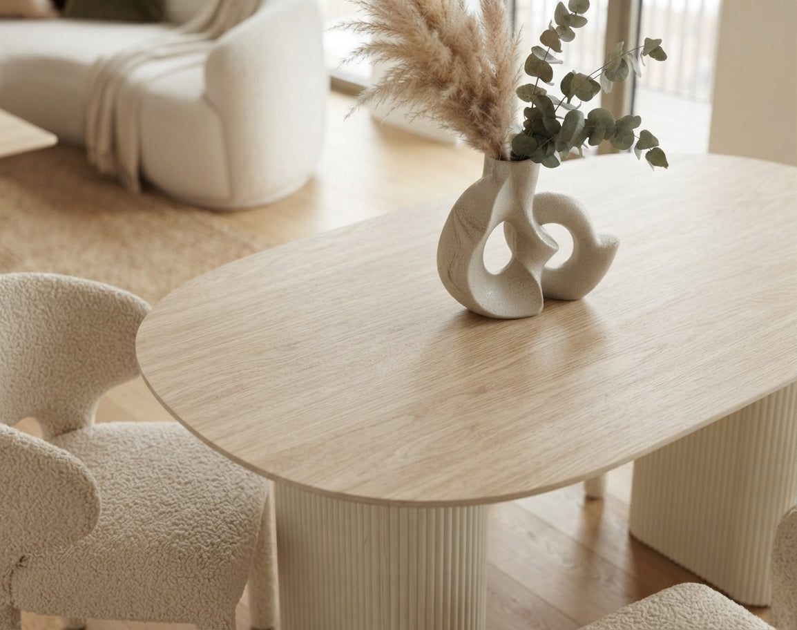 Ledham — Table à manger en céramique effet travertin mat — vue 1