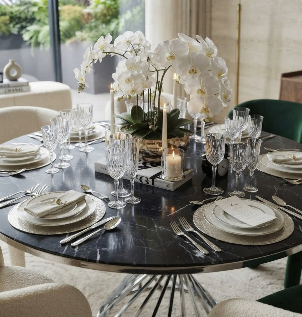 Eldton — Table à manger en marbre effet noir — vue 1