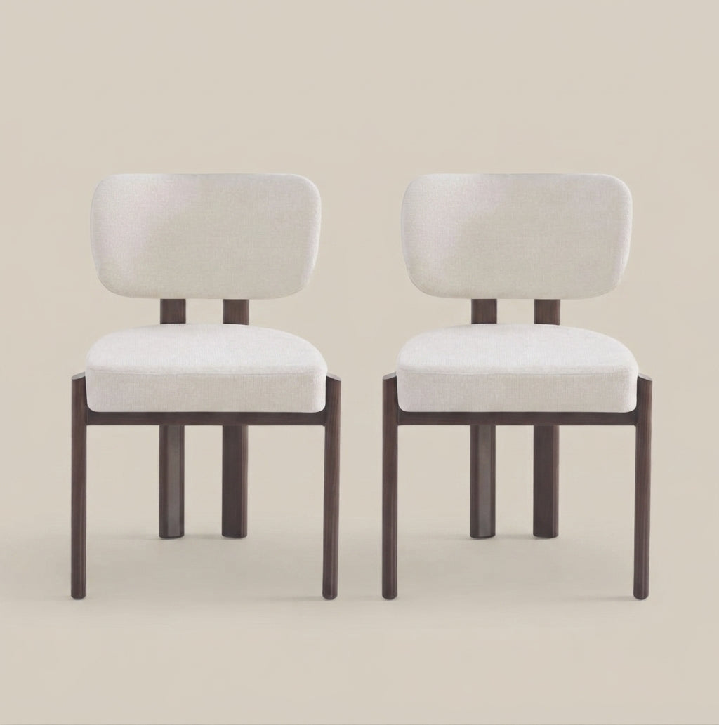 Hadley — Chaise en chenille beige, piètement effet noyer — vue 4