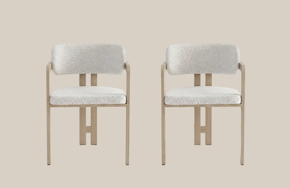 Preston — Chaise en tweed latte, piètement effet chêne griffé — vue 4