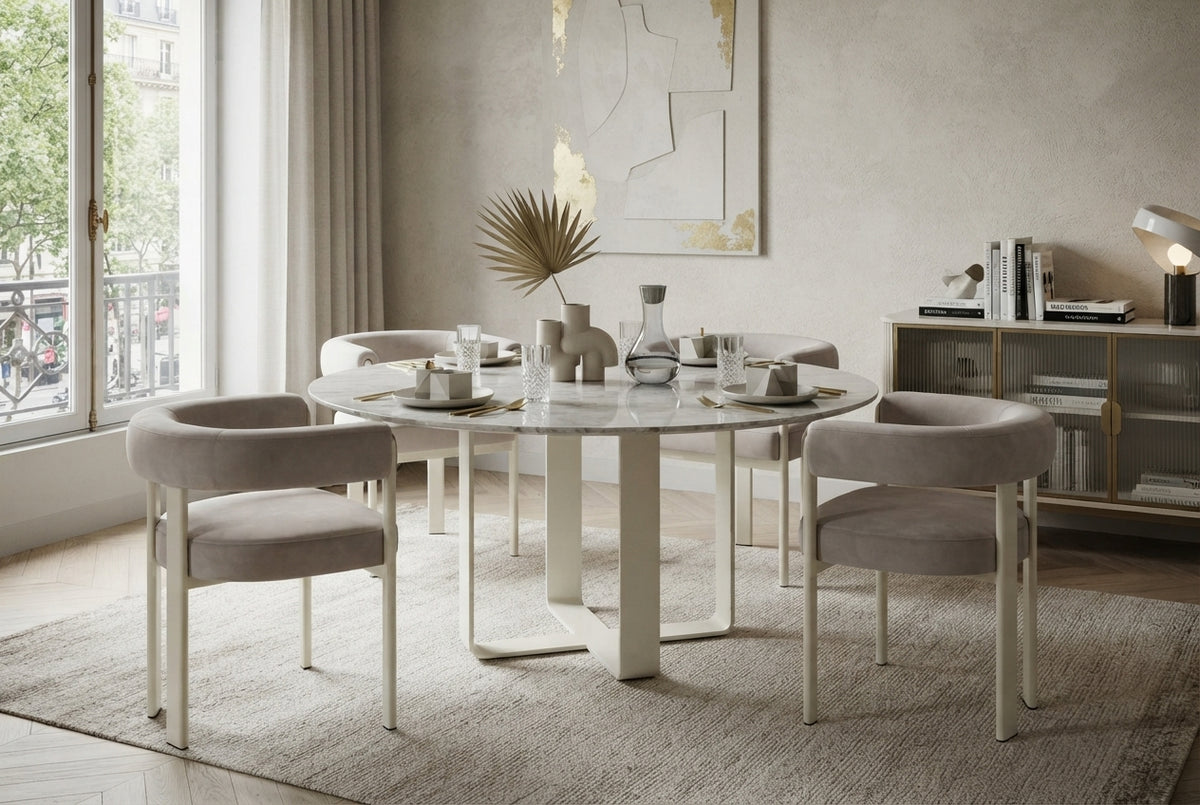 Linton — Chaise en velours beige, piètement métal beige — vue 1