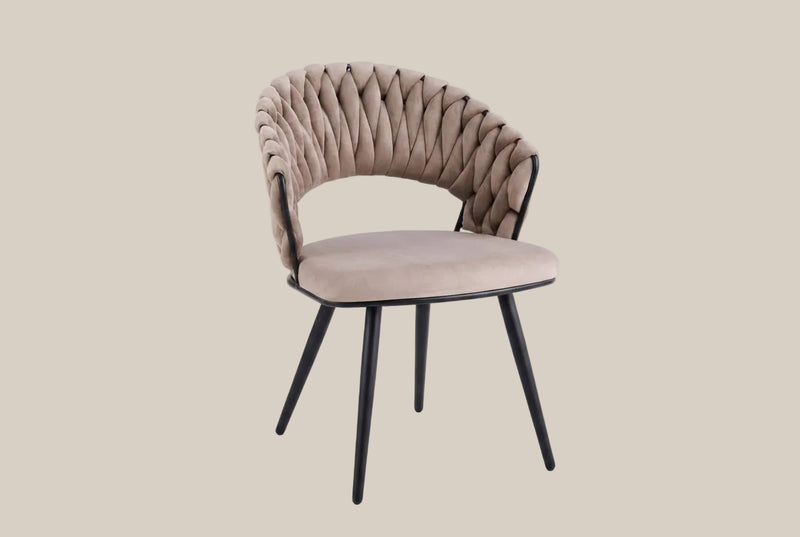 Underwood — Chaise en velours taupe, piètement métal noir