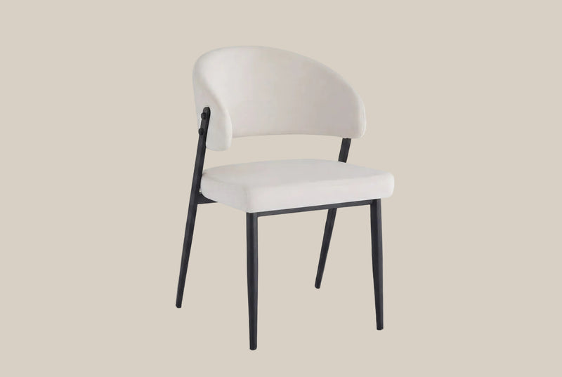 Ashford — Chaise en velours beige, piètement métal noir