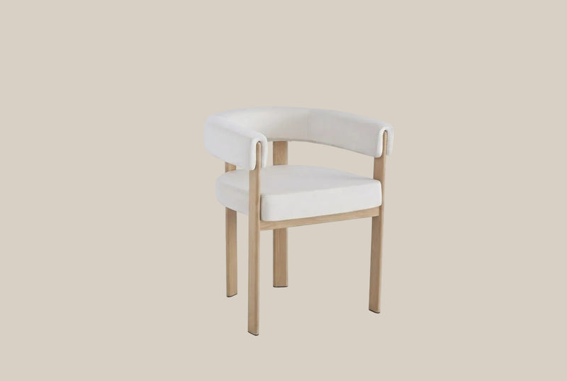 Linton — Chaise en velours beige, piètement effet chêne