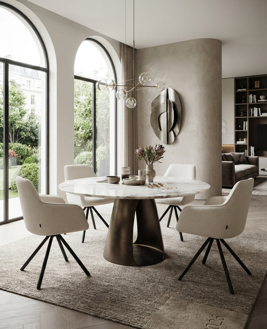Aldwick — Chaise avec accoudoirs en tissu écru, piètement métal noir — vue 1