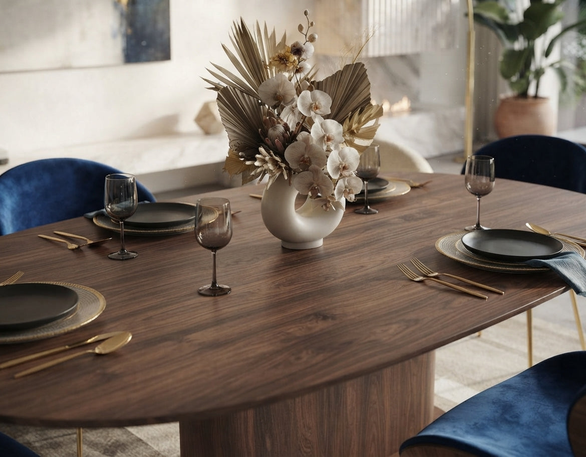 Moswick — Table à manger en MDF effet noyer — vue 1