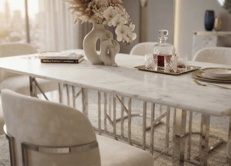 Caldton — Table à manger en marbre effet blanc