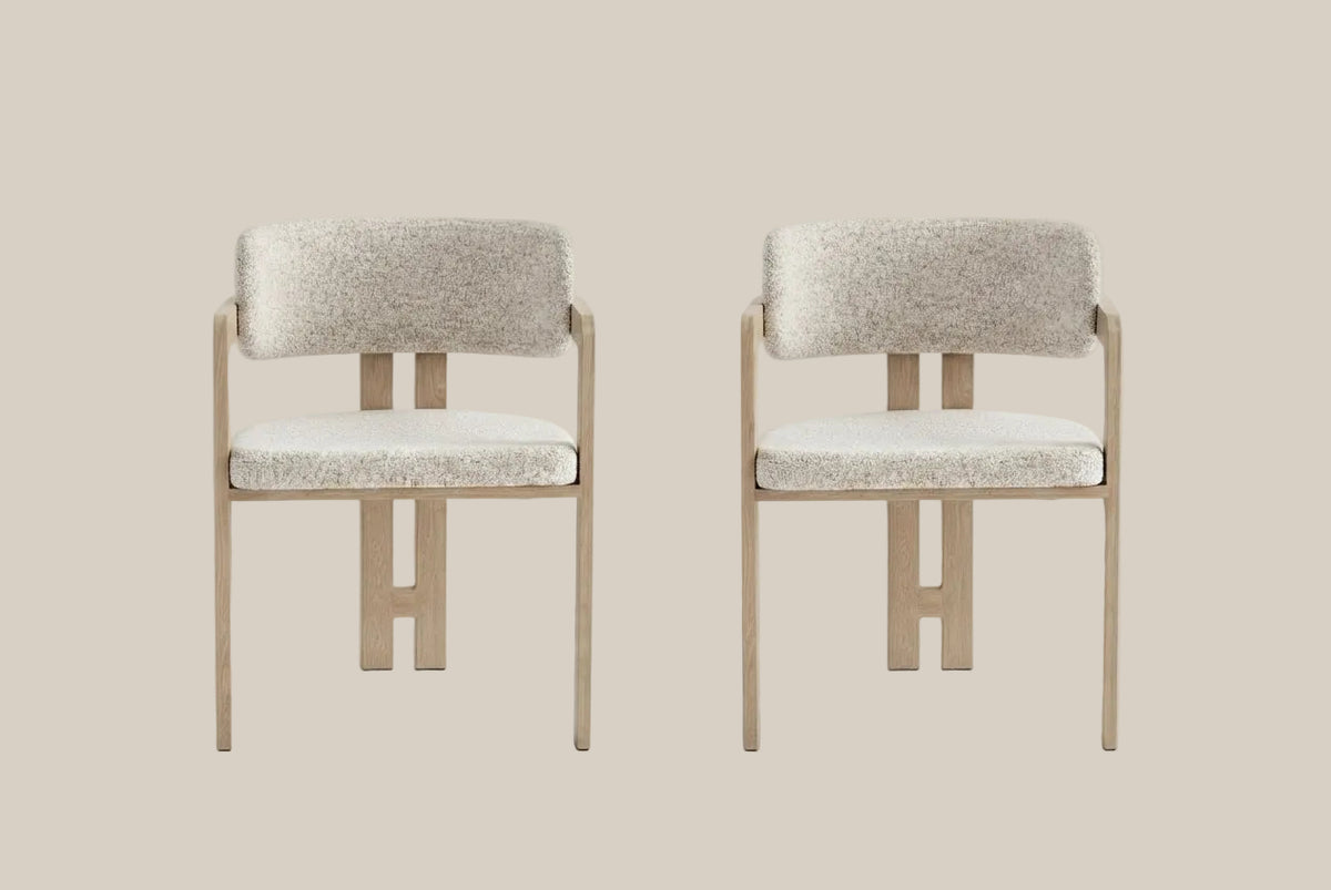 Preston — Chaise en tweed cappuccino, piètement effet chêne griffé — vue 4