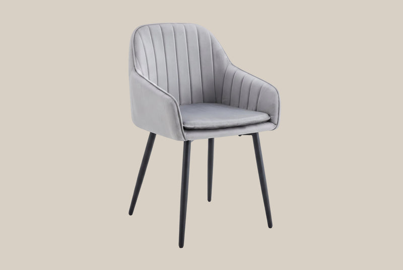 Hartley — Chaise avec accoudoirs en velours gris, piètement chromé