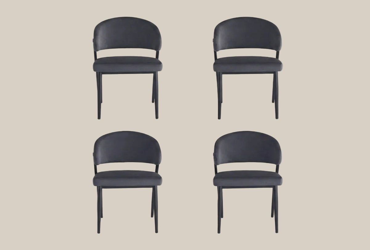 Ashford — Chaise en velours anthracite, piètement métal noir — vue 5