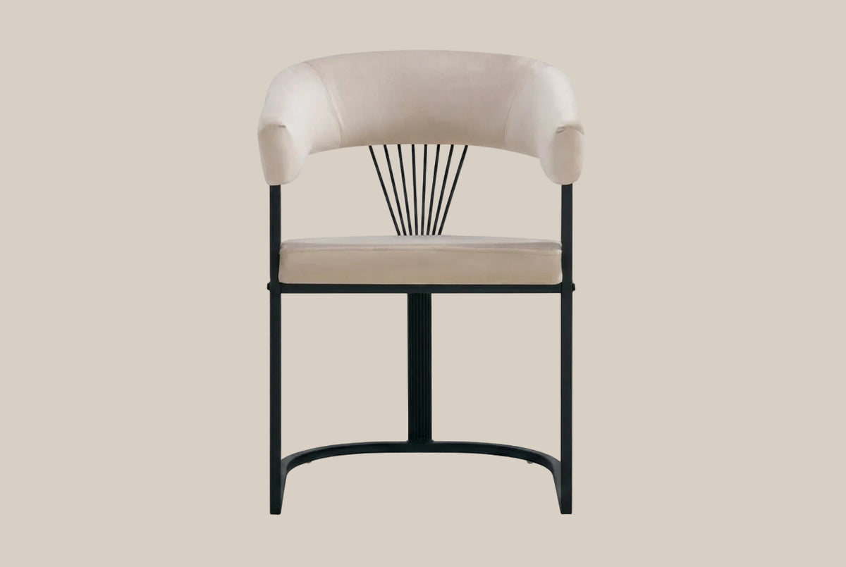 Tenby — Chaise avec accoudoirs en velours moka, piètement métal noir — vue 2