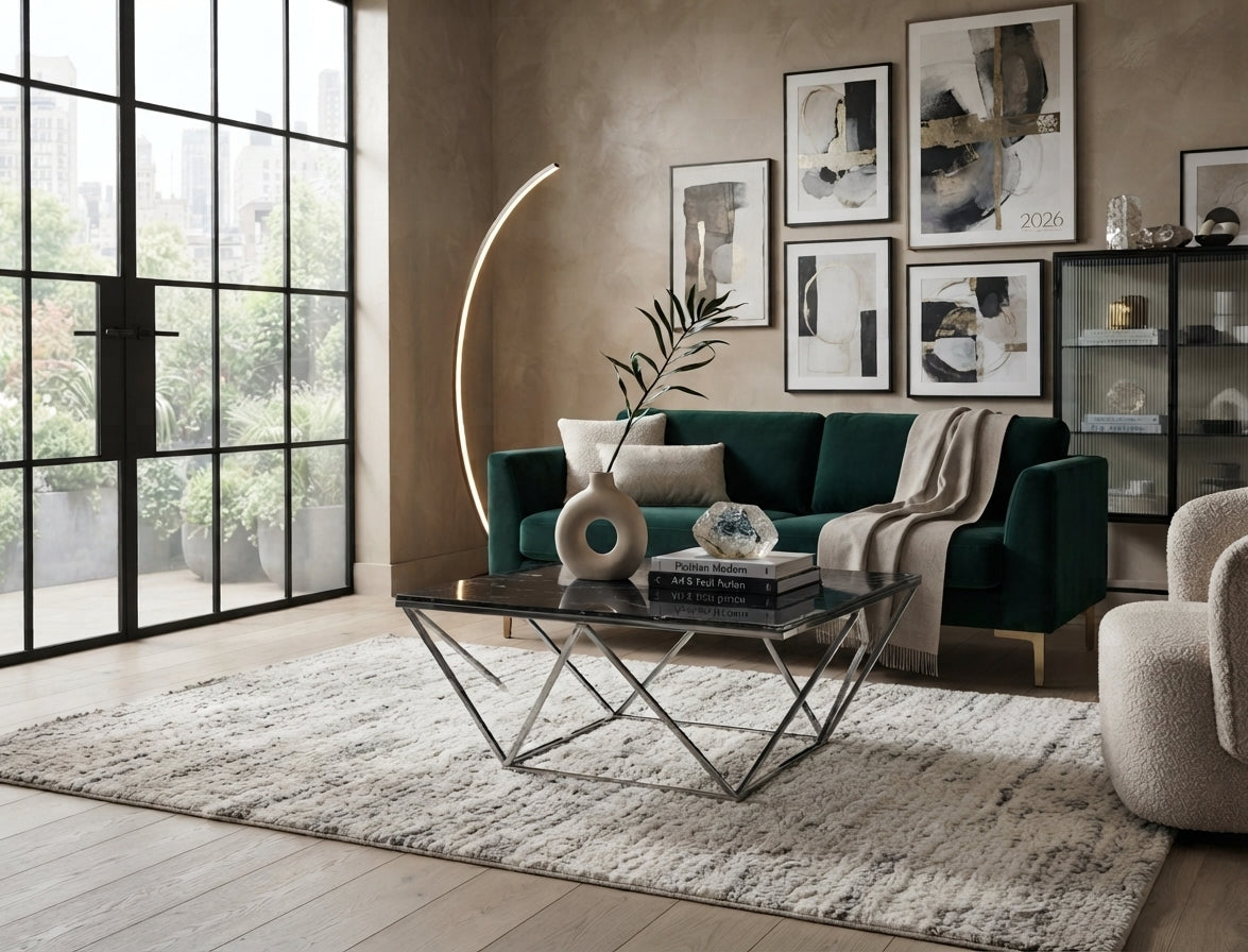 Denby — Table basse carrée en verre et chrome — vue 2