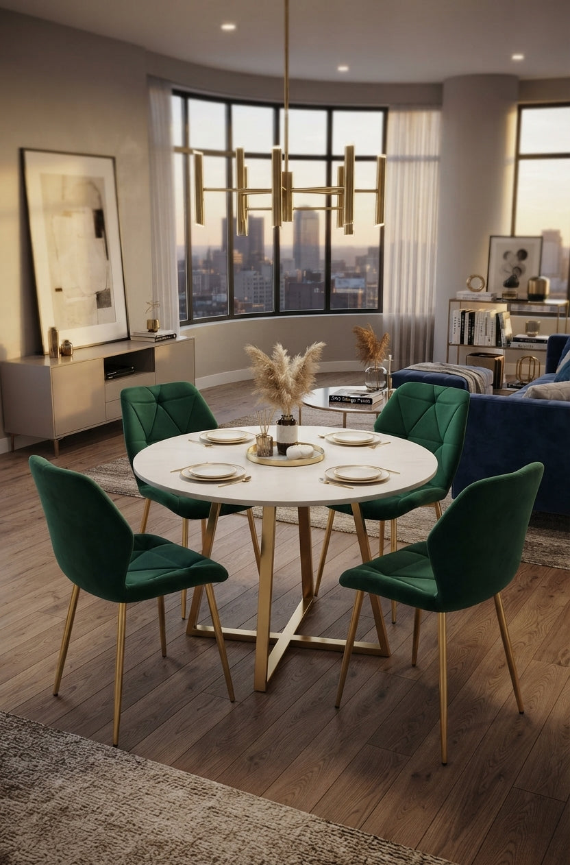 Granby — Chaise en velours vert sapin, piètement doré — vue 1