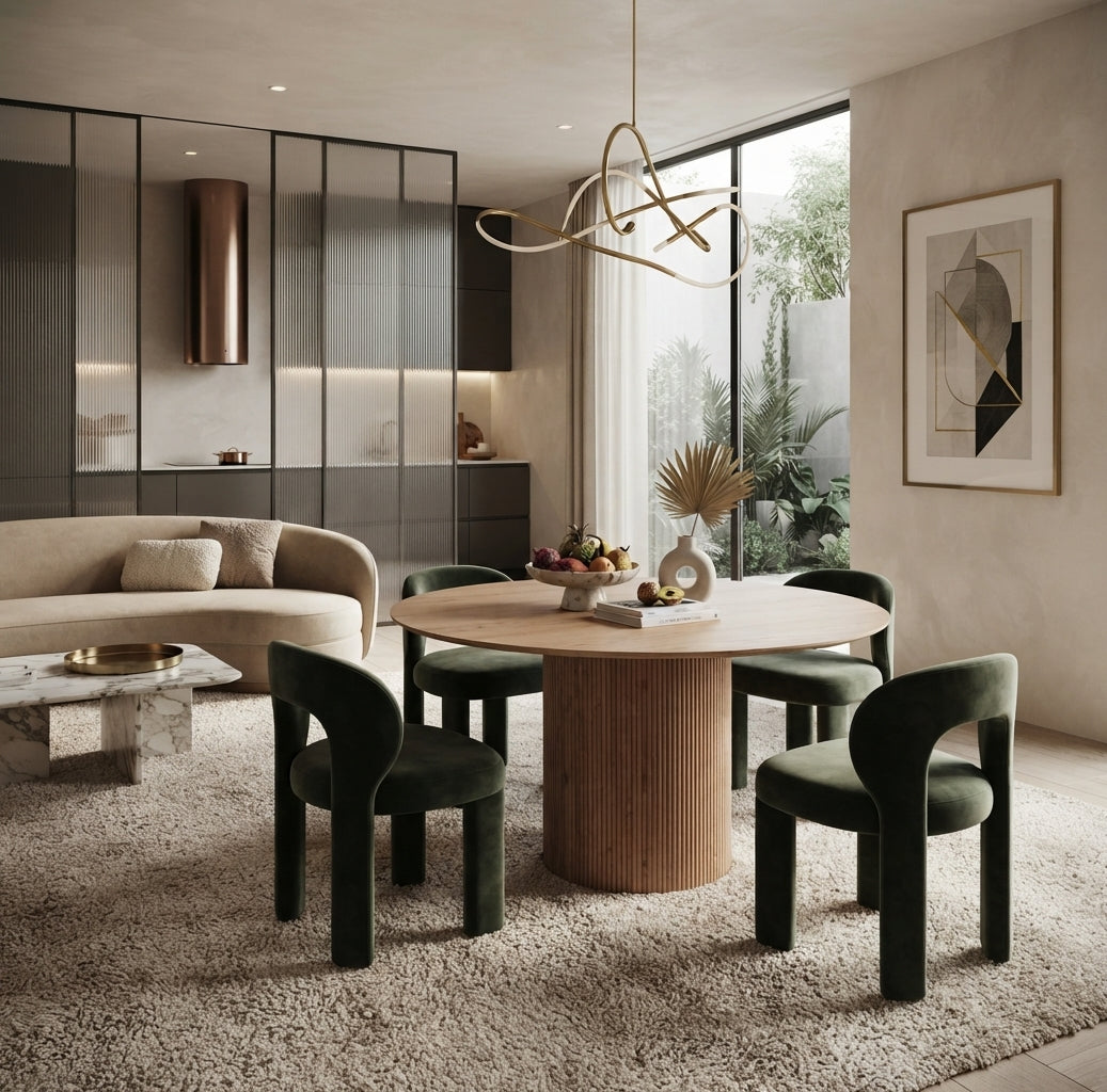 Notfield — Table à manger ronde en bois effet chêne — vue 2