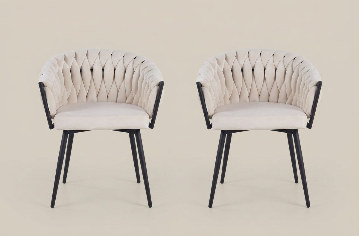 Quinton — Chaise avec accoudoirs en velours beige, piètement métal noir — vue 4