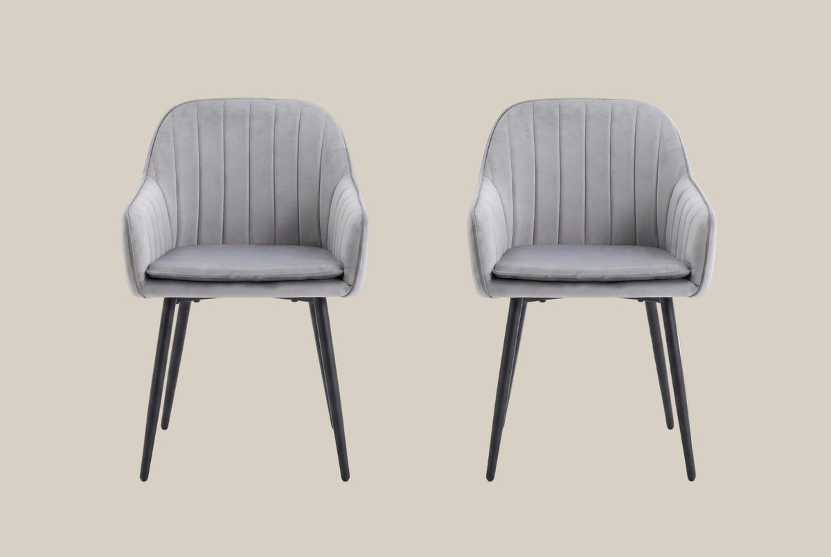 Hartley — Chaise avec accoudoirs en velours gris, piètement chromé — vue 4