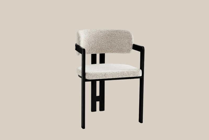 Preston — Chaise en tweed cappuccino, piètement métal noir