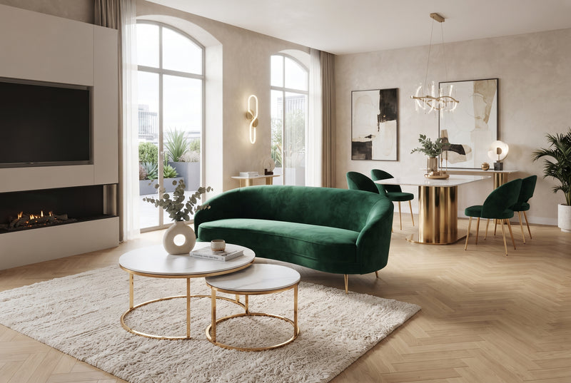 Halden — Table basse gigogne en céramique et doré