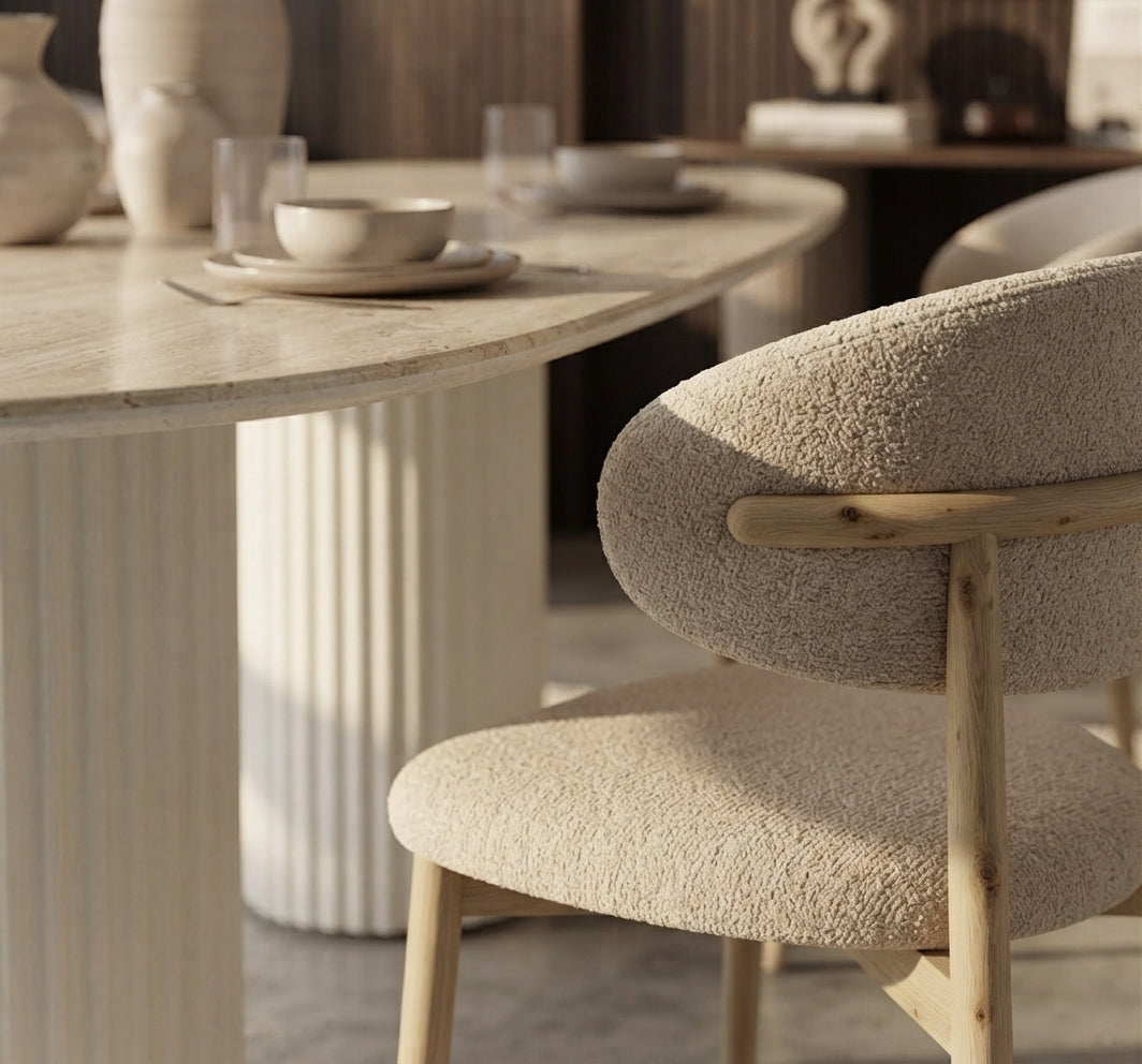 Marshaw — Table à manger en céramique effet travertin brillant — vue 1