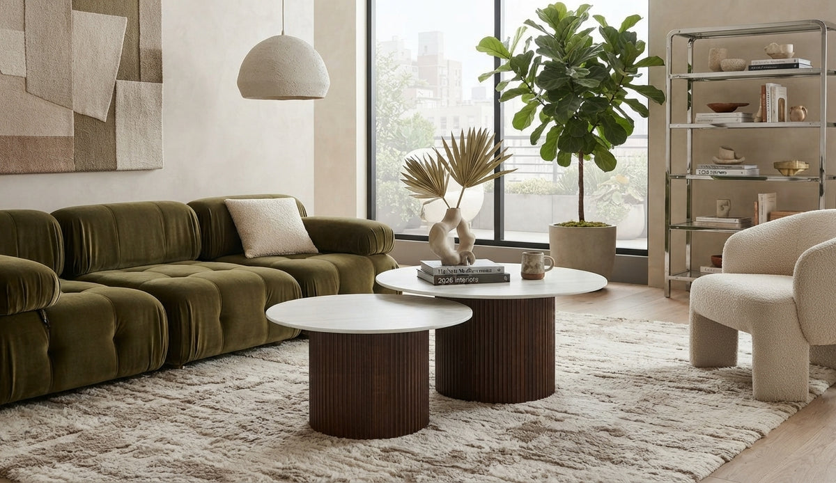 Kingswell — Table basse en céramique effet bois blanc — vue 2