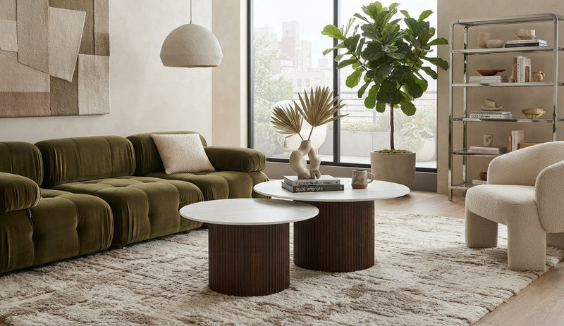Kingswell — Table basse en céramique effet bois blanc