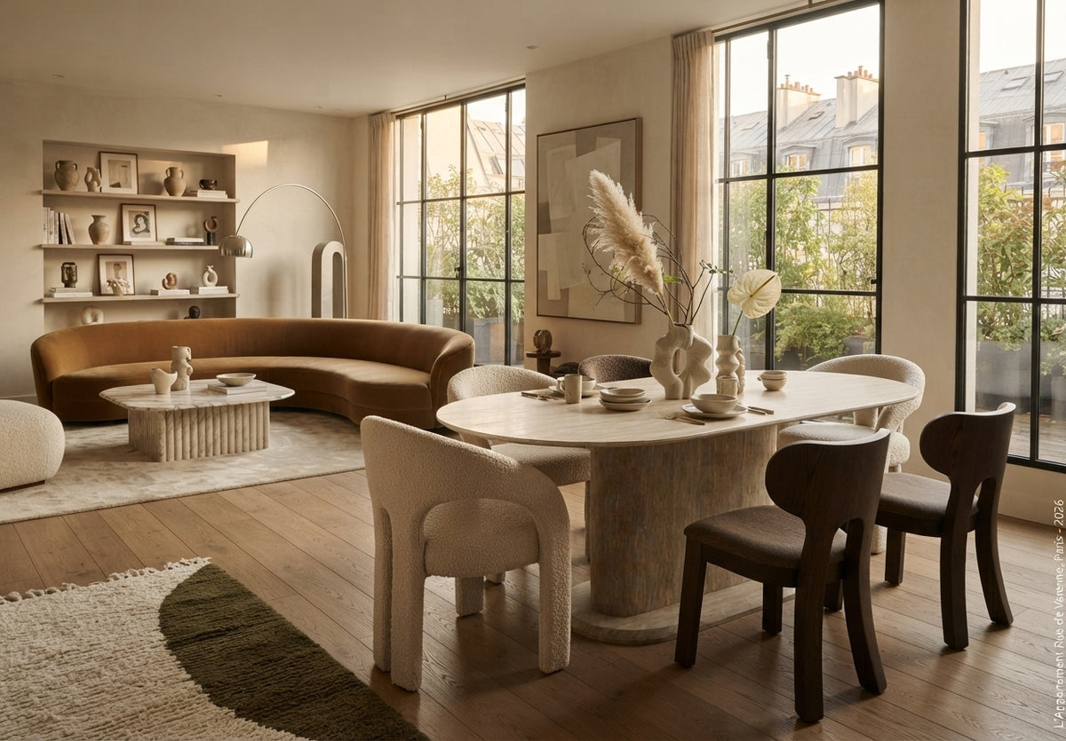Ketton — Table à manger en céramique effet travertin mat — vue 4
