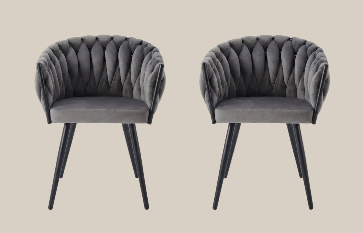 Quinton — Chaise avec accoudoirs en velours anthracite, piètement métal noir — vue 3