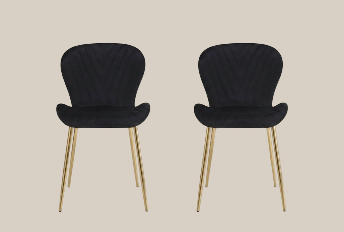 Everly — Chaise en velours noir, piètement doré — vue 3