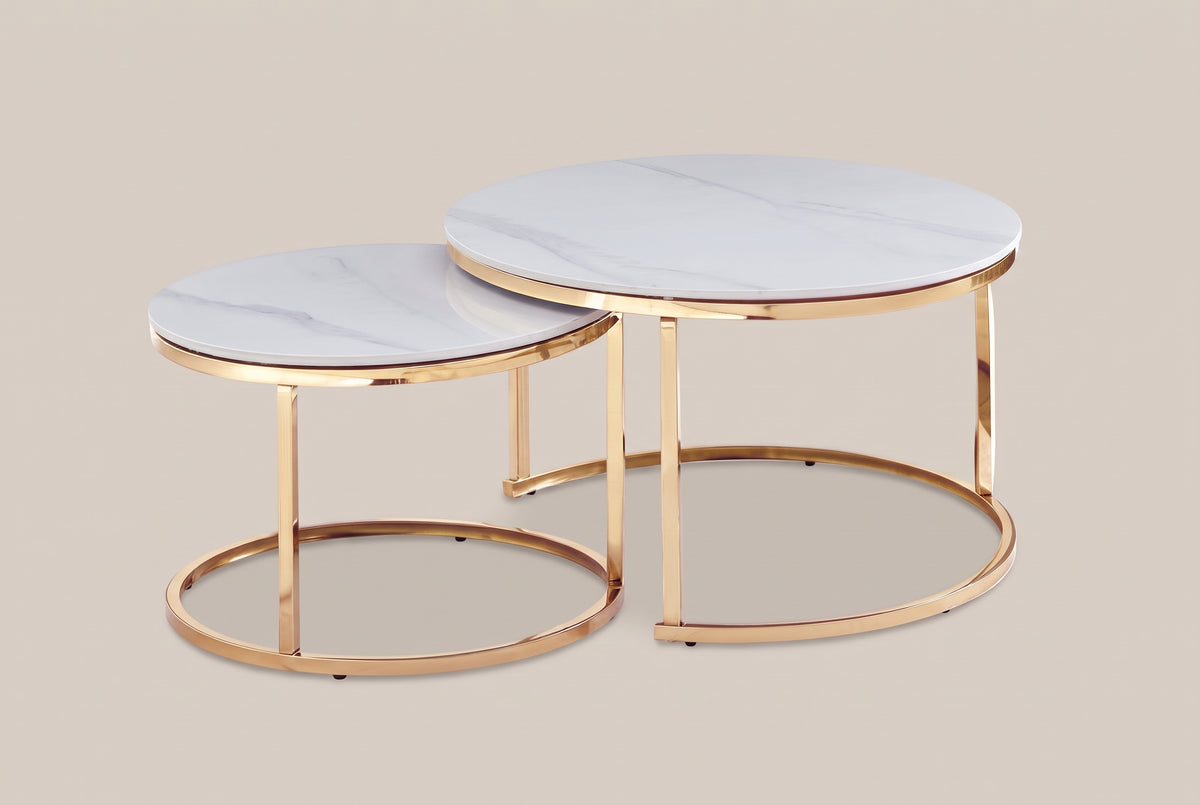 Halden — Table basse gigogne en céramique et doré — vue 1